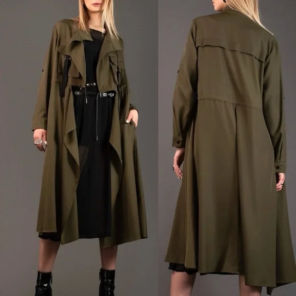 Kate Hewko Long Layering Cargo Vest Trenchcoat - Lightweight w/ Drawstring Waist - Picture 2 of 16